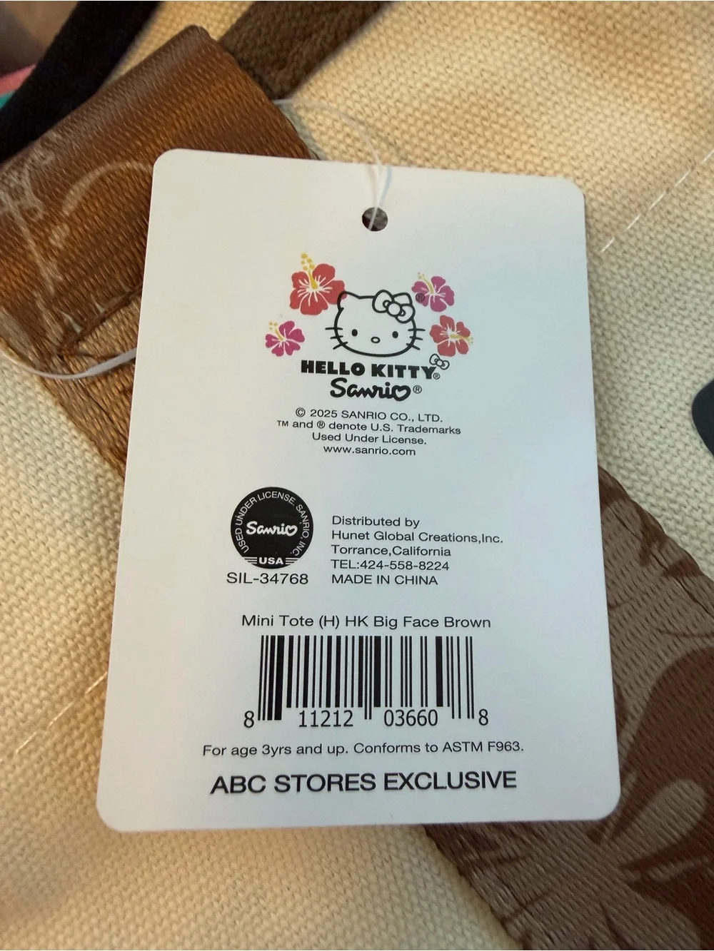 Hello Kitty Aloha Hawaii Cream and Brown Canvas Tote